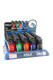Wholesale Eagle Mini-Angle Torch 20-piece display, assorted colors; front view with branded header card and pocket-size lighters.