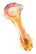 Single 4.5" gold-fumed glass spoon pipe with warm orange stripes, blue dot accents, bowl, and side carb