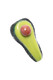 Top-down view of lime-green avocado glass spoon on white, 3" length with speckled rind and rounded pit—wholesale catalog angle for case displays.