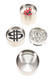 1.5" assorted-design 3-part metal grinder shown closed with decorative exterior finish