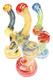 Assorted 5" color-changing Sherlock glass bubblers with multicolor striped worked glass, curved necks, and integrated water chambers.