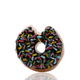 Front angle of donut-shaped glass dry pipe showing bite detail and center hole, glossy glaze and sprinkles; B2B retail smoke gear product shot. Front angle of donut-shaped glass dry pipe showing bite detail and center hole, glossy glaze and sprinkles; B2B retail smoke gear product shot.