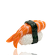 Handcrafted borosilicate glass sushi-themed pipe featuring detailed shrimp nigiri design