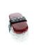 Top-down white-background shot of 3.5" Spam Musubi glass pipe for head-shop supplies, glossy red-brown slab, bubbled nori band, textured rice base.