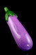 Top-down view of glossy purple eggplant spoon with green cap and deep bowl; compact US-made pipe for wholesale head-shop assortments.