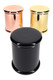 Wholesale large colored glass stash jars in black, rose gold, and gold finish, 4.5-inch tall, front angle group shot