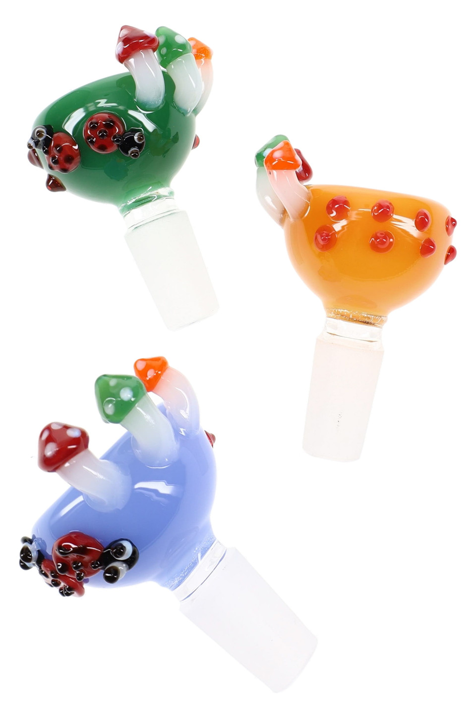 14.5 mm male colorful glass bowl with red mushroom house design, compact wholesale replacement slide for mushroom-themed water pipes.