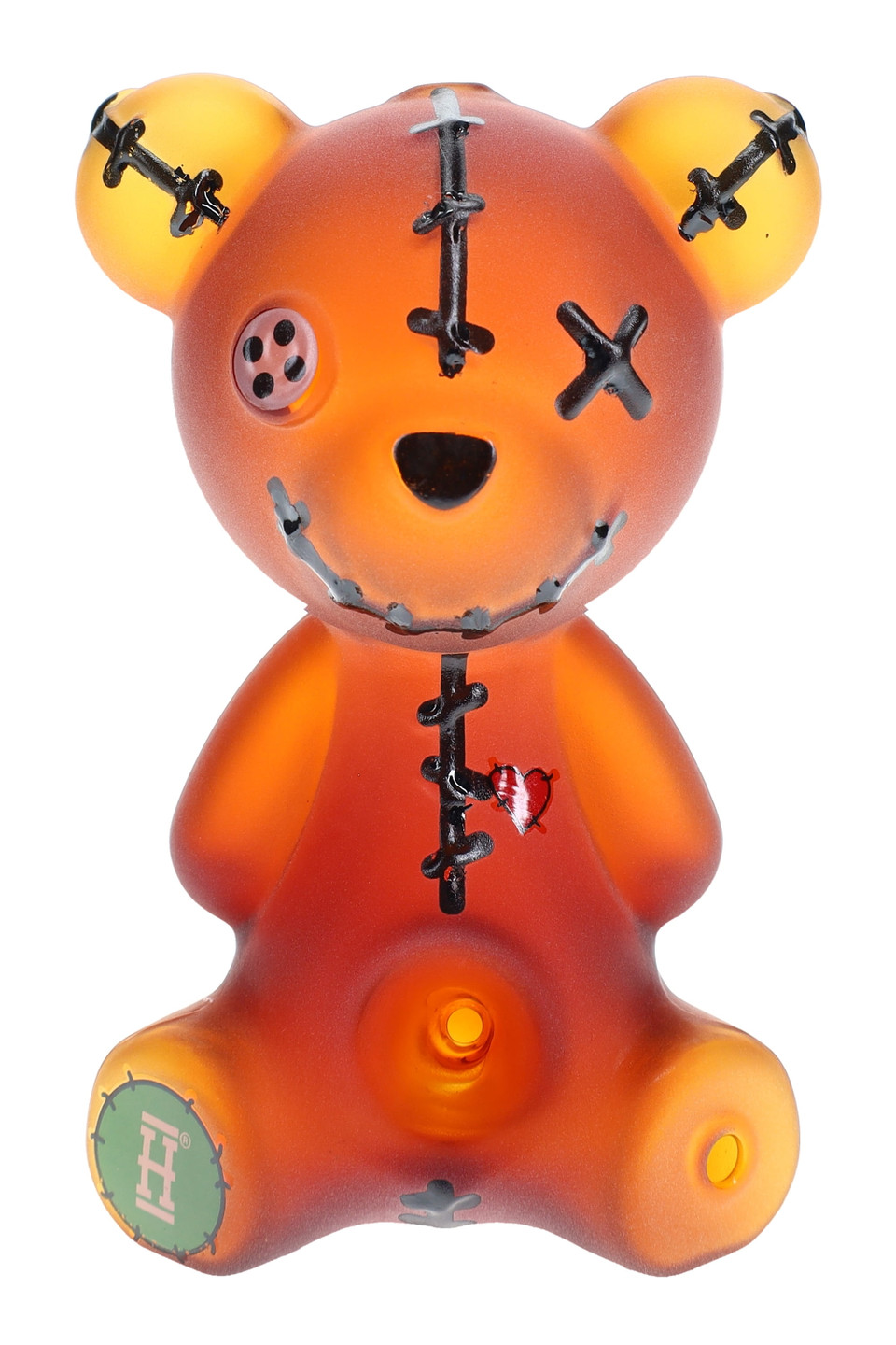 4" Hemper Scare Bears frosted amber teddy bear glass hand pipe with stitched details and retail box