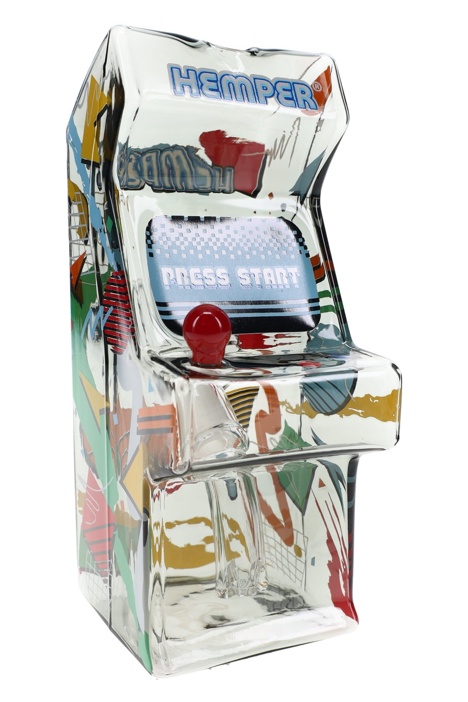 5.5" Hemper Totally Rad Arcade mini-cabinet glass bong with joystick mouthpiece and retro screen graphics