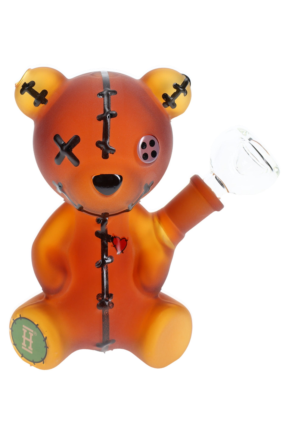 5.5" Hemper Scare Bears teddy bear glass bong in frosted amber with diffused downstem