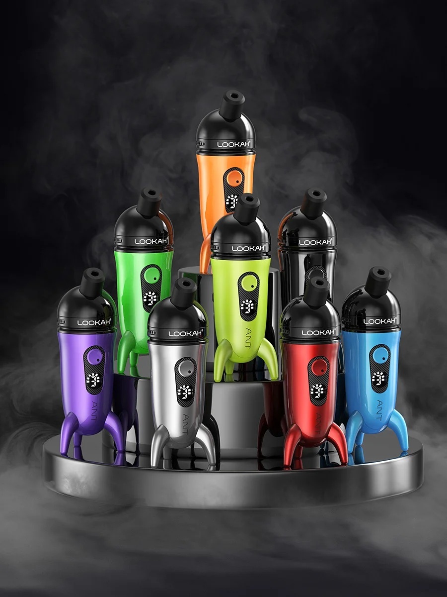 Lookah Ant wax pen lineup in multiple colors with vertical rocket-style bodies and digital screens