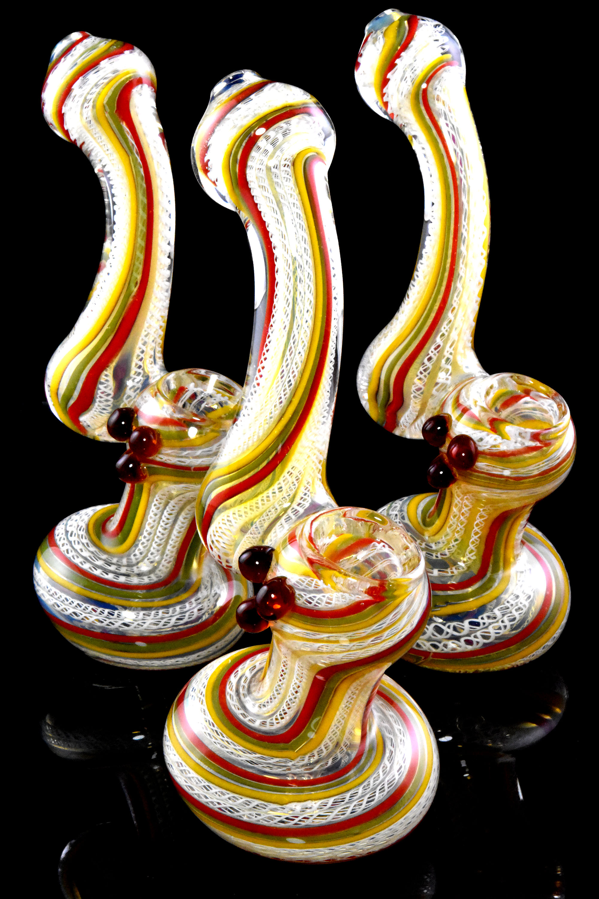 Small Rasta Swirl Striped Color Changing Sherlock Glass Bubbler