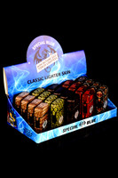 Wholesale retail display of snake skin mini torches for bulk smoke shop purchase.