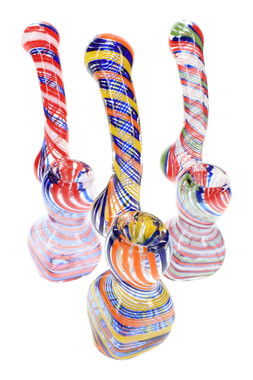 Clear Striped Glass Sherlock Bubbler “Stripe Scout” – 5″ – Assorted Colors main image 1
