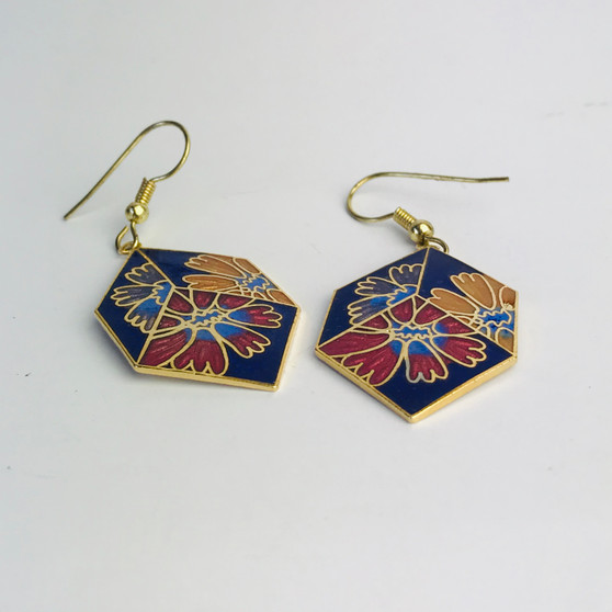 3 Flower Cube Cloisonné Earrings