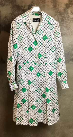 Vestido Anos 70 Branco e Verde