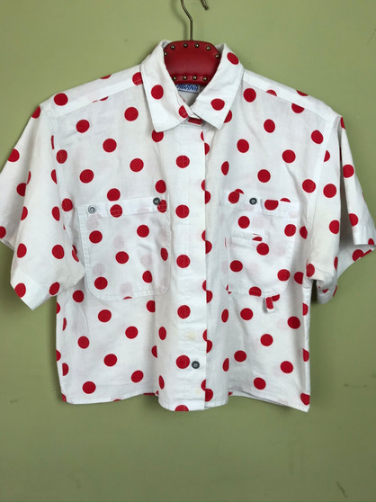 Camisa Branca com Bolinhas Vermelhas  Anos 80