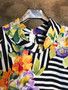 Camisa Padrão Abstrato de Riscas e Flores