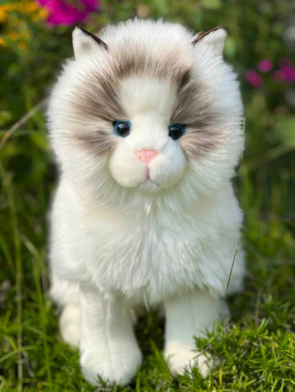 "Faux Plush Ragdoll Kitten: Realistic Details, Charming Sitting Pose, Ideal for Your Collection!"