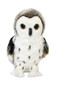 Auswella® Hedwig™ Elegant Snowy Owl Plush featuring soft white and gray plush fur, lifelike golden eyes, detailed wings, and realistic snowy owl markings. The 12-inch stuffed owl is shown from the front on a clean white background.
