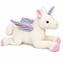 Auswella Plush 20-inch white winged unicorn stuffed animal with shimmering iridescent wings, spiral horn, pink hooves and soft plush body