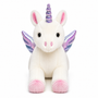 Auswella Plush 20-inch white winged unicorn stuffed animal with shimmering iridescent wings, spiral horn, pink hooves and soft plush body