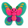 Auswella blue butterfly plush stuffed animal with colorful wings, soft cuddly design, embroidered details, and interactive finger band for pretend flying play.