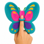 Auswella blue butterfly plush stuffed animal with colorful wings, soft cuddly design, embroidered details, and interactive finger band for pretend flying play.