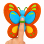 Orange and blue butterfly plush stuffed animal with colorful wings, soft cuddly body, smiling face, and interactive finger band for pretend flying play