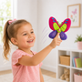 Pink and purple butterfly plush stuffed animal with colorful wings, soft cuddly body, bright eyes, and interactive finger band for pretend flying play