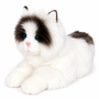 Auswella® Ragdoll Kitten Plush – Ultra-soft realistic ragdoll kitten stuffed animal with luxurious long white fur, charcoal gray markings, vivid blue eyes, a soft pink nose, and a lifelike laying pose. Premium plush cat designed for collectors, children, cat lovers, nursery décor, cuddling, imaginative play, and gift giving.