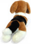 Auswella 15 inch realistic Beagle plush dog stuffed animal with soft brown, black and white fur, floppy ears and lying down pose.