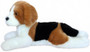 Auswella 15 inch realistic Beagle plush dog stuffed animal with soft brown, black and white fur, floppy ears and lying down pose.