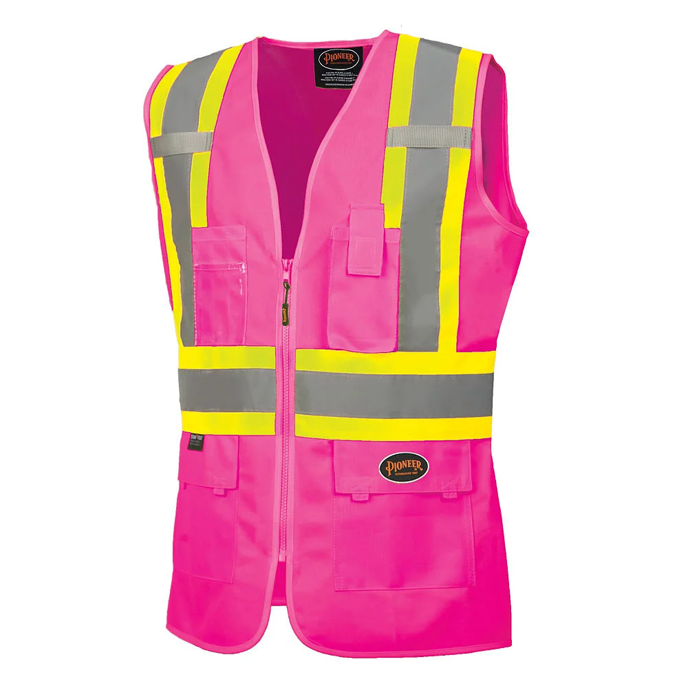 SureWerx Pioneer Tricot Polyester Custom Fitted Pink Safety Vest