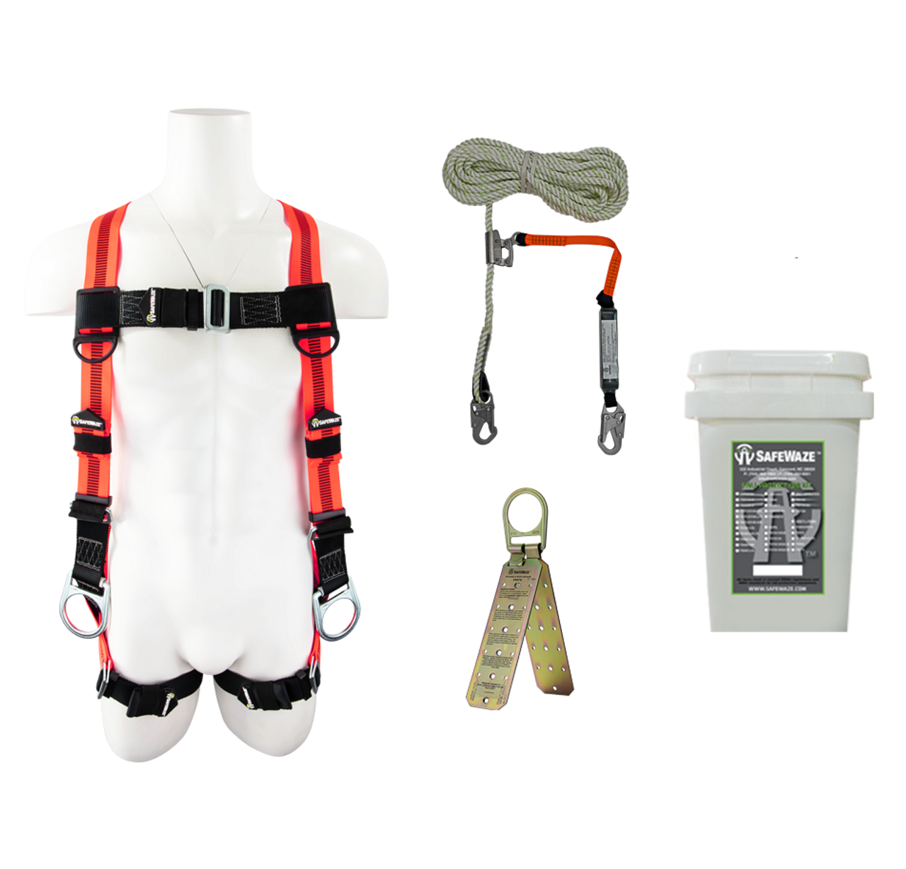 Safewaze 019-3038 V-Line Bucket Roof Kit: FS99281-E Harness, FS700-50GA-3E VLL, FS870 Anchor