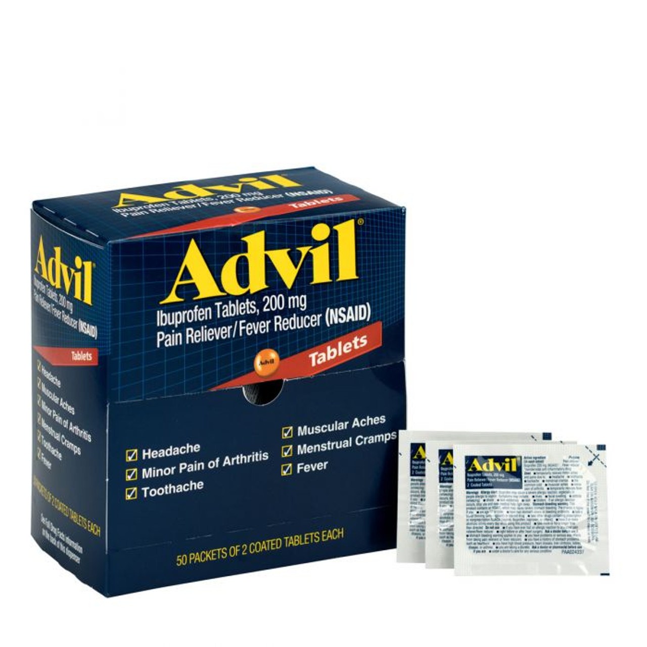 First Aid Only 15000 Advil Medication Ibuprofen Tablets - 100/Box