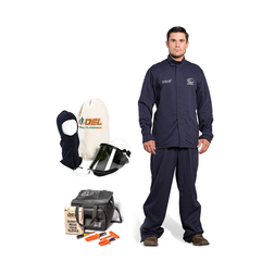 OEL AFW12-NJB Navy 88/12 Premium Sateen Cotton Blend 12 Cal/cm2 Jacket and Bib Overall Kit with Headgear