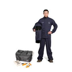 OEL AFW25F-NJB Navy 88/12 Premium Sateen Cotton Blend 25 Cal/cm2 Jacket and Bib Overall Kit with Switchgear Hood and Fans