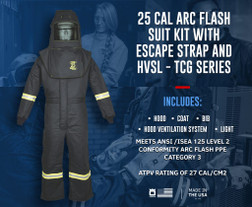 Oberon TCG3B-ES Black Aramid Fiber/Kevlar Strap TCG Arc Flash Suit Set with Escape Strap