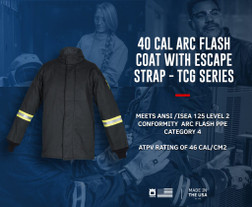 Oberon TCG40-CT-ES Black Aramid Fiber/Kevlar Strap TCG Ultralight Hip Length Arc Flash Coat with Escape Strap