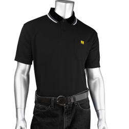 PIP Uniform Technology BP801SC-BK Black 98% Polyester/2% Carbon ESD Short Sleeve Reusable Polo Shirt