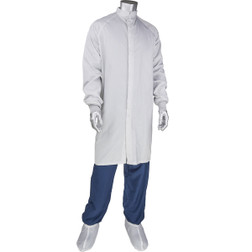 PIP Uniform Technology CFRZC-89WH White 96% Polyester/4% Carbon Disctek 2.5 Grid Reusable Cleanroom Frock