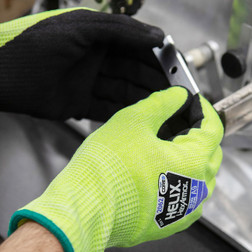 HexArmor 2062 Helix Lime Cuff/Black Palm HPPE/Steel and Fiberglass A9 Cut Level Safety Gloves - 12 Pair