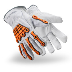 HexArmor 4060 Chrome SLT Orange/White Goatskin Leather A5 Cut Level Arc Flash Cut-Resistant Gloves - 12 Pair