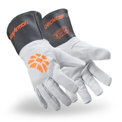 HexArmor 4062 Chrome SLT White/Black/Orange Goatskin Leather A5 Cut Level Arc Flash Cut-Resistant Gloves - 12 Pair