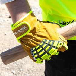 HexArmor 4090IMP Chrome Series Hi-Vis Brown IronHide Leather A8 Cut Level Cut-Resistant Gloves - 12 Pair