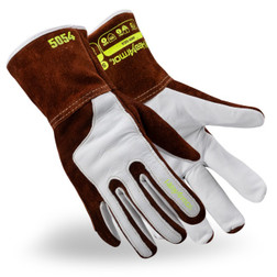 HexArmor 5054 HeatArmor Brown/White Goatskin Leather A6 Cut Level Arc Flash Welding Gloves - 12 Pair