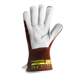 HexArmor 5054 HeatArmor Brown/White Goatskin Leather A6 Cut Level Arc Flash Welding Gloves - 12 Pair