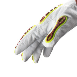 HexArmor 5055 HeatArmor White/Brown HeatHide Leather A6 Cut Level Arc Flash Welding Gloves - 12 Pair