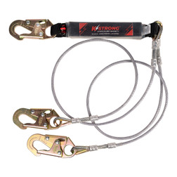 KStrong UFL201701 2 Legs Steel Wire Rope Clear Pack Style Leading Edge Rated Shock Absorbing Lanyard with Snap Hook - Each